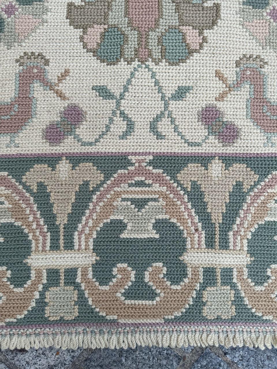 Needlepoint Bobyrug’s Pretty mid century Portuguese needlepoint rug  For Sale