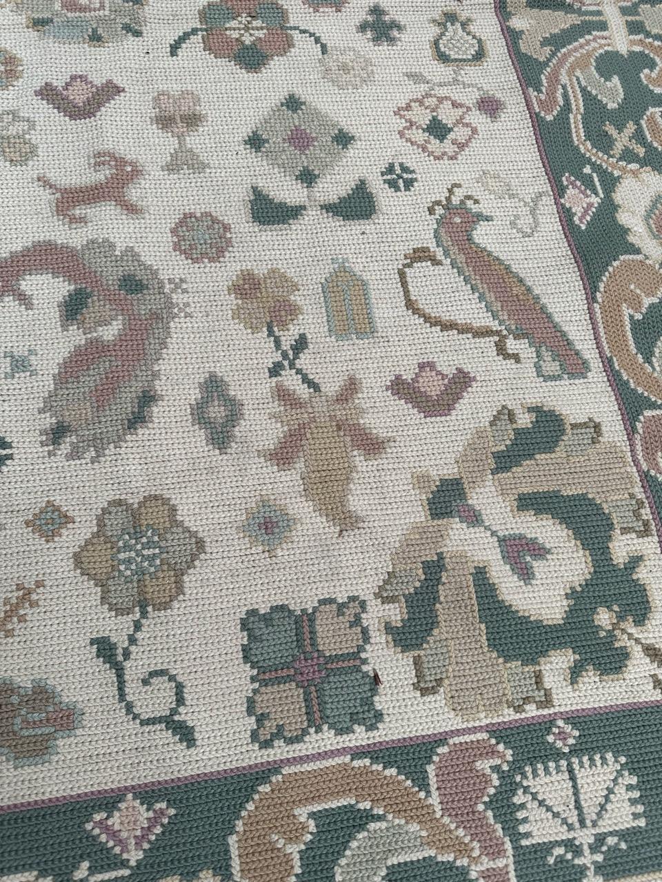 Bobyrug’s Pretty mid century Portuguese needlepoint rug  In Good Condition For Sale In Saint Ouen, FR