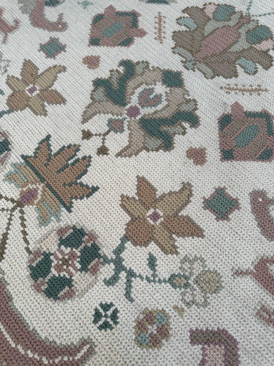 Bobyrug’s Pretty mid century Portuguese needlepoint rug  For Sale 2
