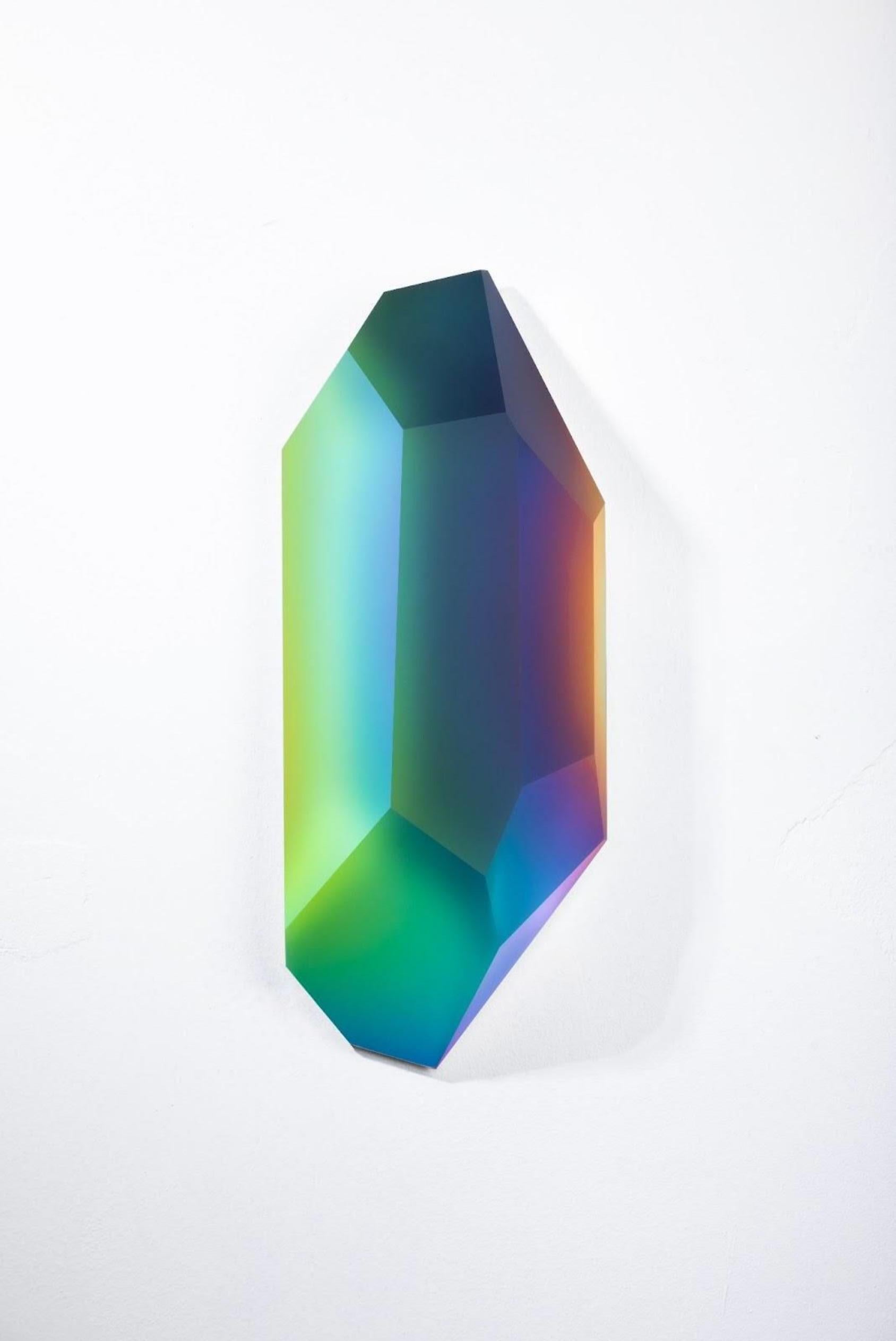 Pretty Mirage 0904 by Lukas Novak
Dimensions: W 12 x D 23 x H 54 cm
Materials: Cut Glass, Crystal, Color Gradient

The Pretty Mirage series is made out of wall crystals. It is a unique composition of cuts in glass and a color gradient. Lukas Novak