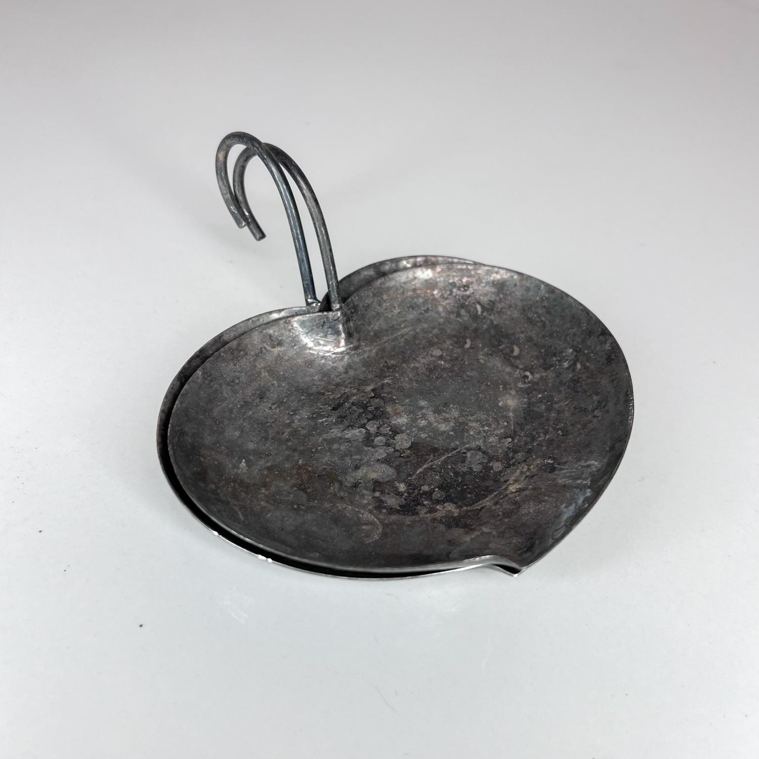 Mid-Century Modern  Modern Sculptural Heart Dish in Patinated Silverplate Set of Two For Sale