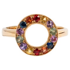 Pretty Multi Coloured Sapphire Halo Ring, 9 Carat Yellow Gold, US