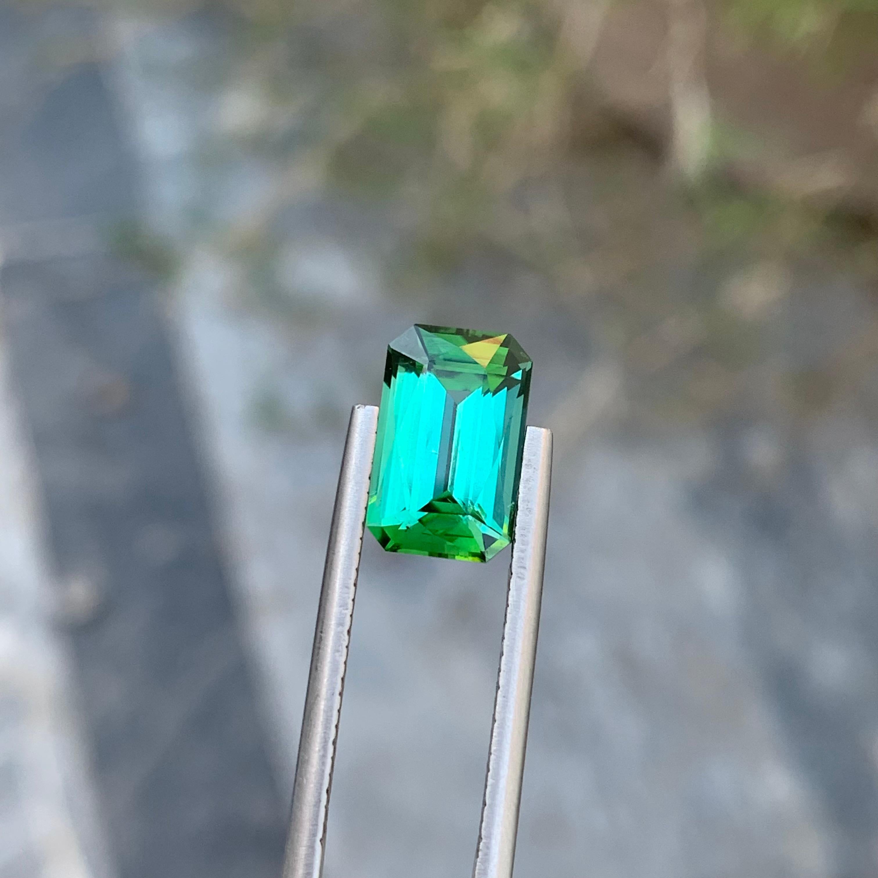 Pretty Natural Loose Green Lagoon Tourmaline 3.55 Carat Emerald Shape Gemstone  For Sale 4