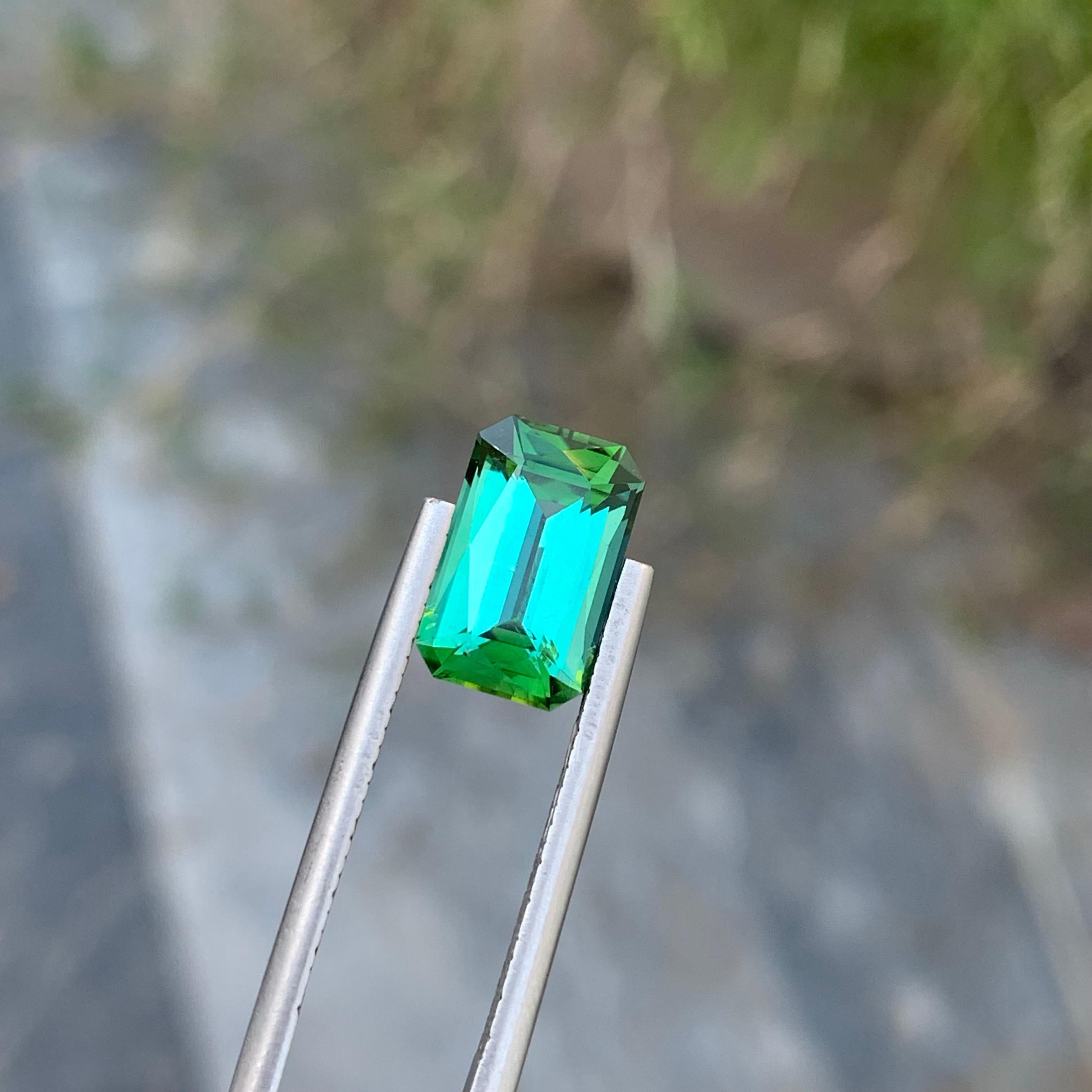 Pretty Natural Loose Green Lagoon Tourmaline 3.55 Carat Emerald Shape Gemstone  For Sale 6