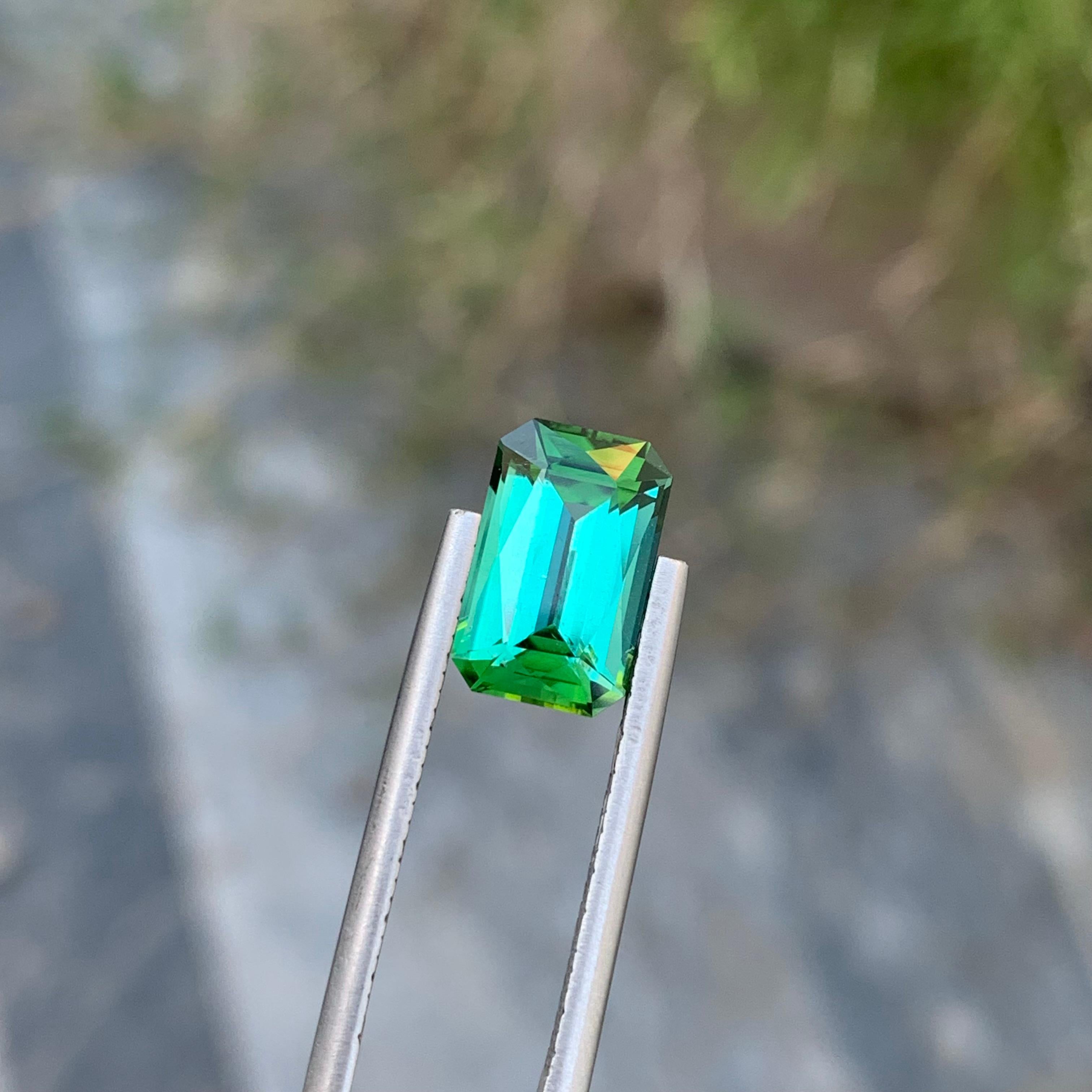 Pretty Natural Loose Green Lagoon Tourmaline 3.55 Carat Emerald Shape Gemstone  For Sale 7