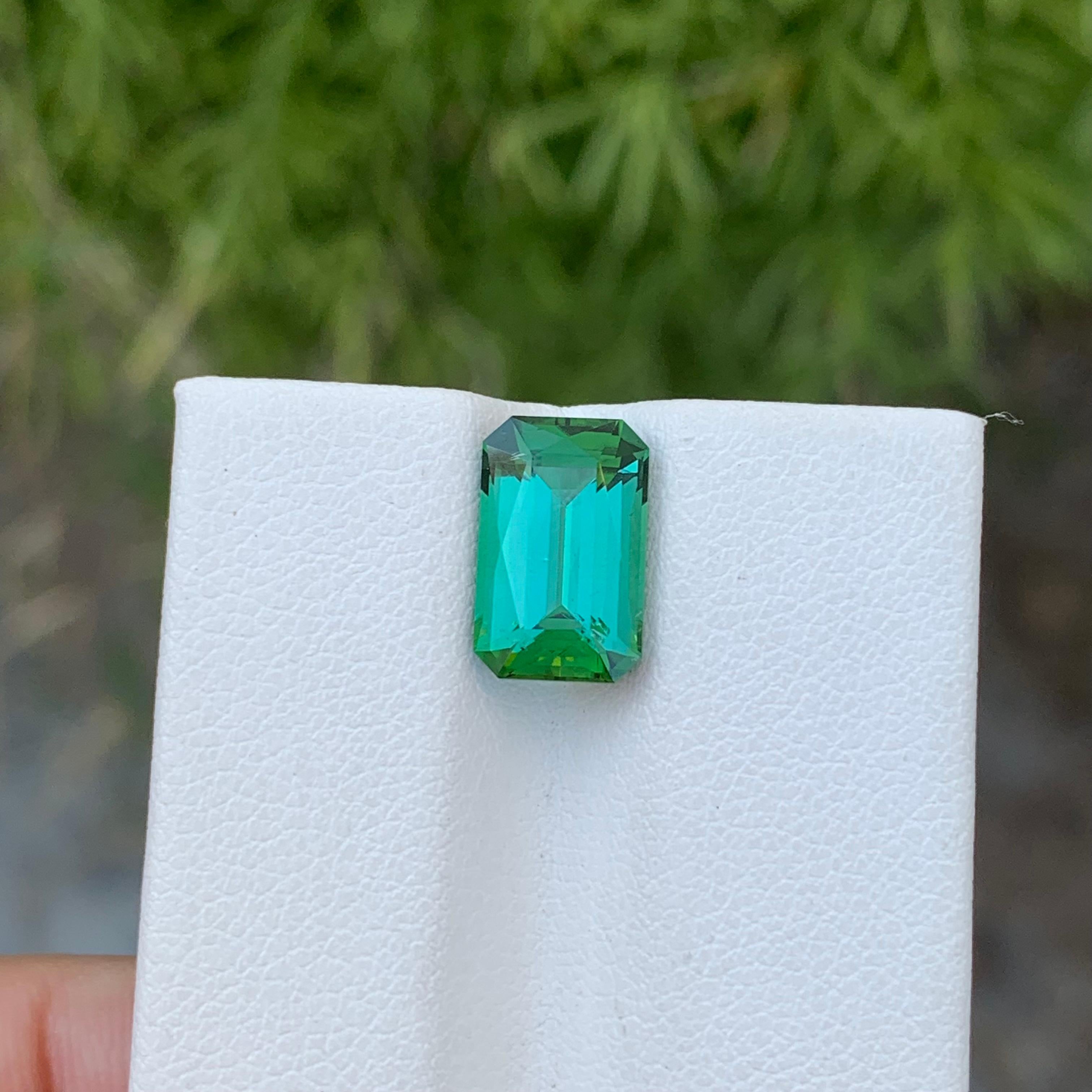 Arts and Crafts Pretty Natural Loose Green Lagoon Tourmaline 3.55 Carat Emerald Shape Gemstone  For Sale