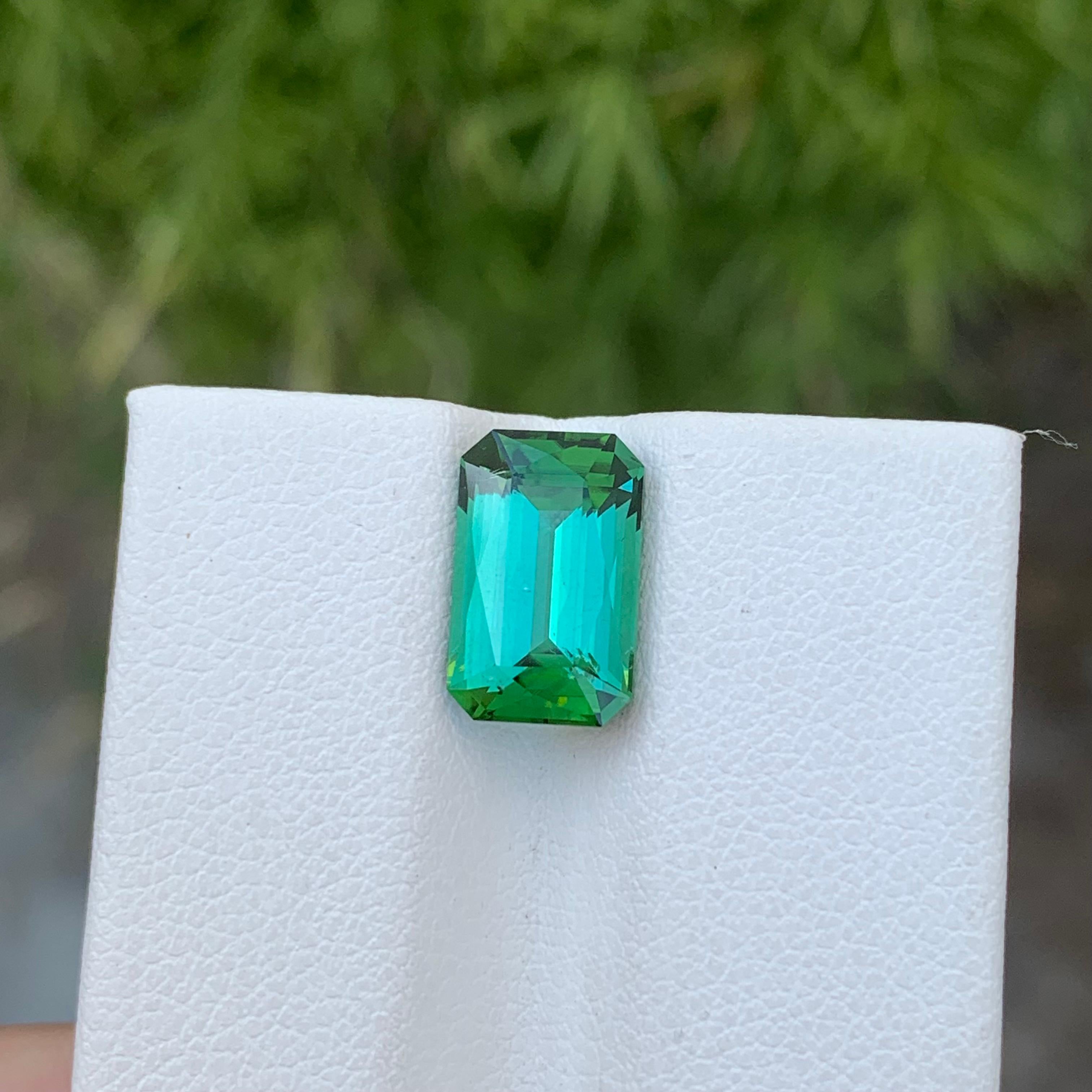 Emerald Cut Pretty Natural Loose Green Lagoon Tourmaline 3.55 Carat Emerald Shape Gemstone  For Sale