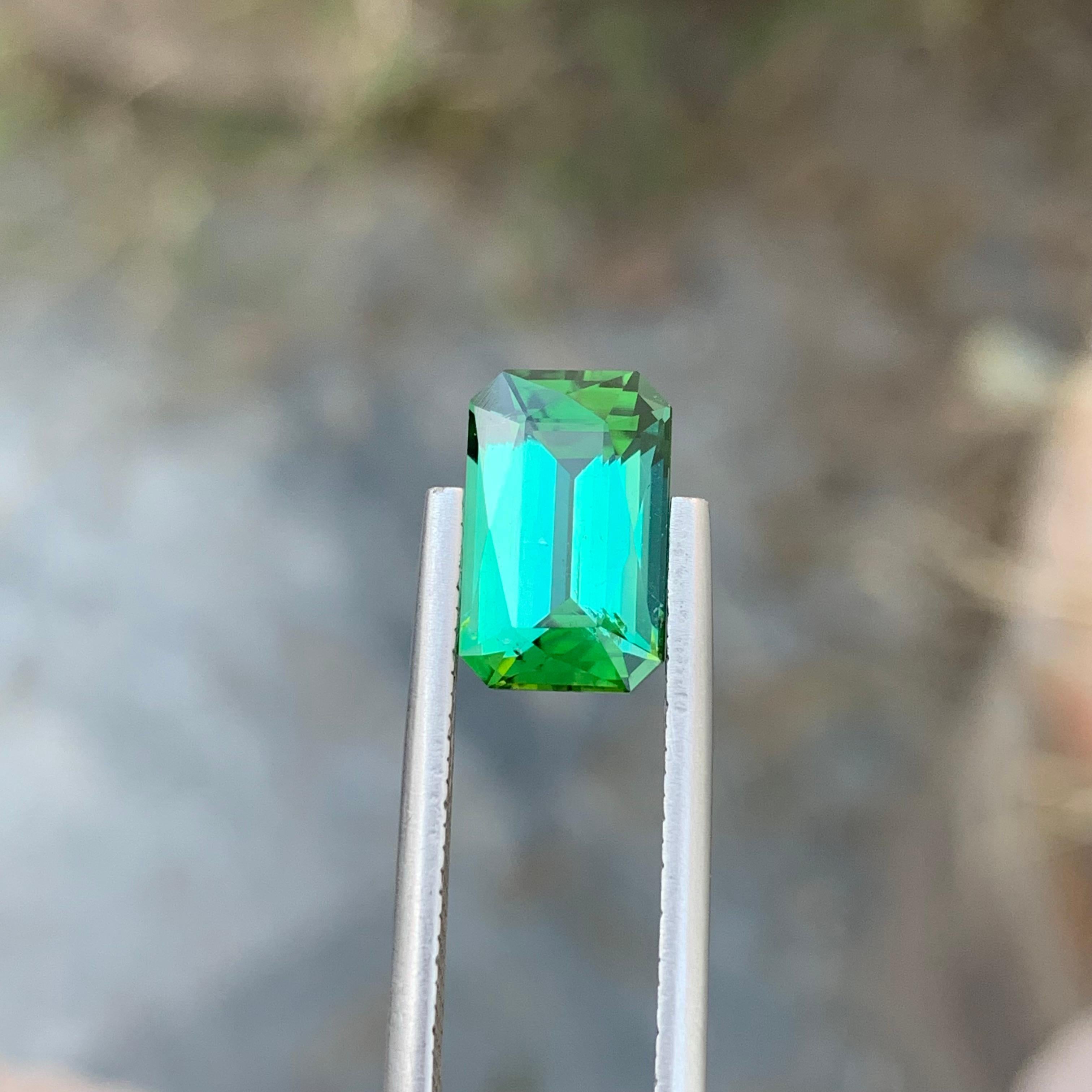 Pretty Natural Loose Green Lagoon Tourmaline 3.55 Carat Emerald Shape Gemstone  For Sale 2