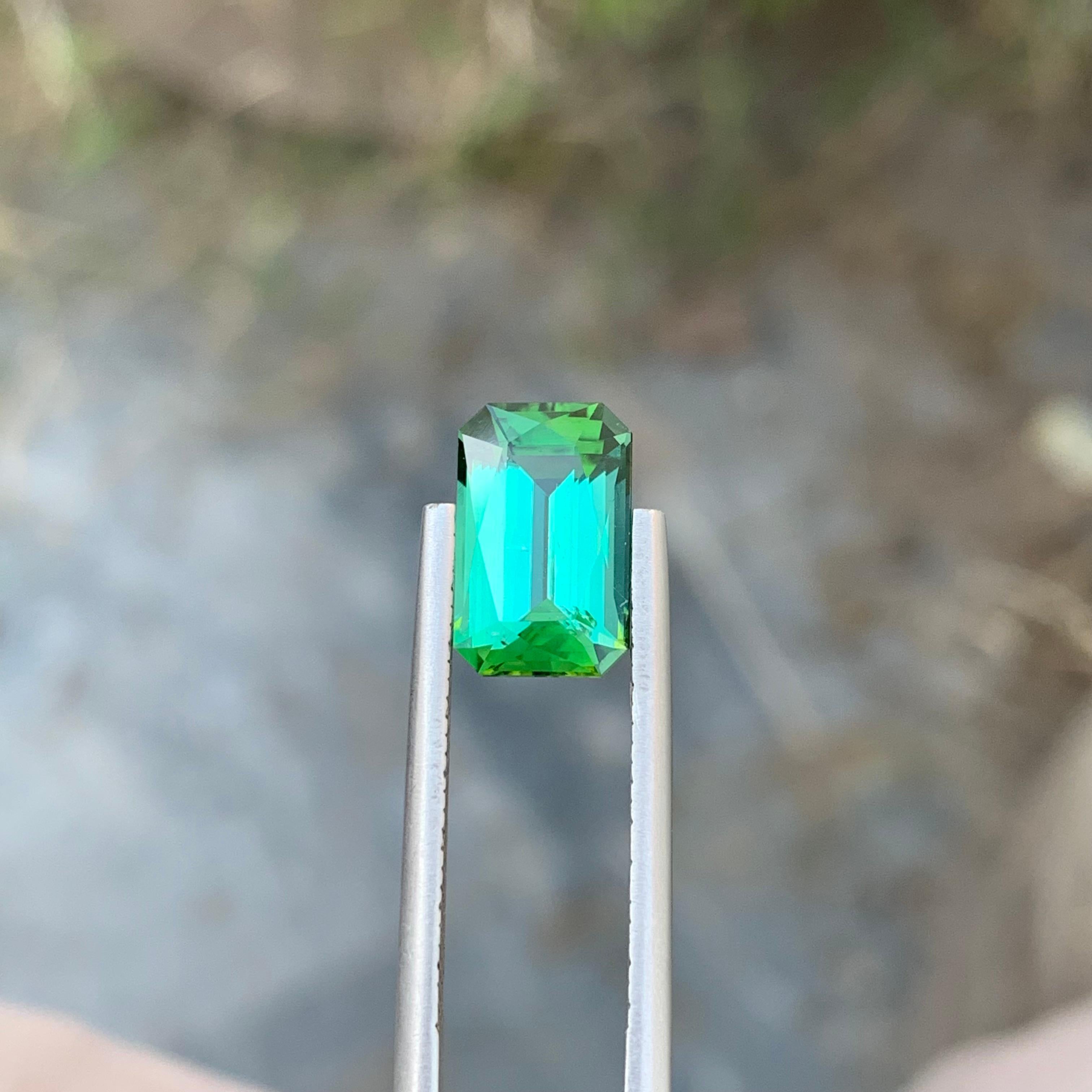 Pretty Natural Loose Green Lagoon Tourmaline 3.55 Carat Emerald Shape Gemstone  For Sale 3