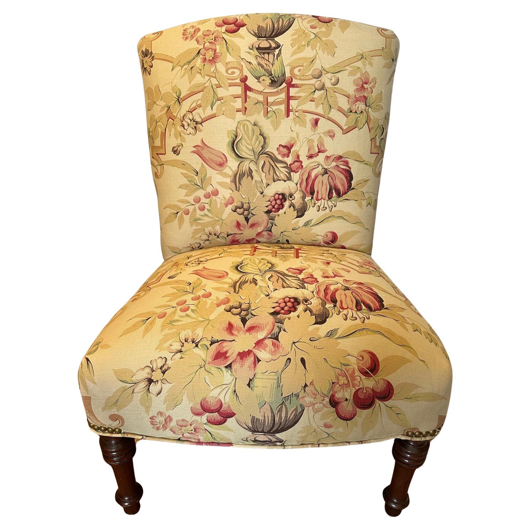 Pretty Newly Upholstered Vanity Slipper Chair in George Smith Fabric