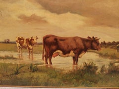 Grazioso olio su tela restaurato "Reentele" di Emile van Marcke de Lummen 19° secolo