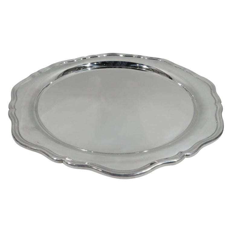 Pretty OldFashioned English Sterling Silver Serving Tray For Sale at