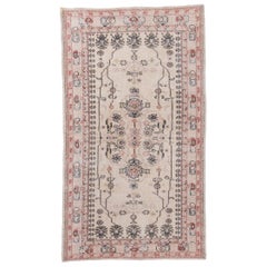 Vintage Pretty Oushak Rug, White Field, Pink Tones