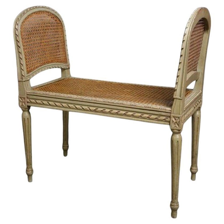 Pretty Painted Cane Seat / Stool, Bench For Sale at 1stDibs