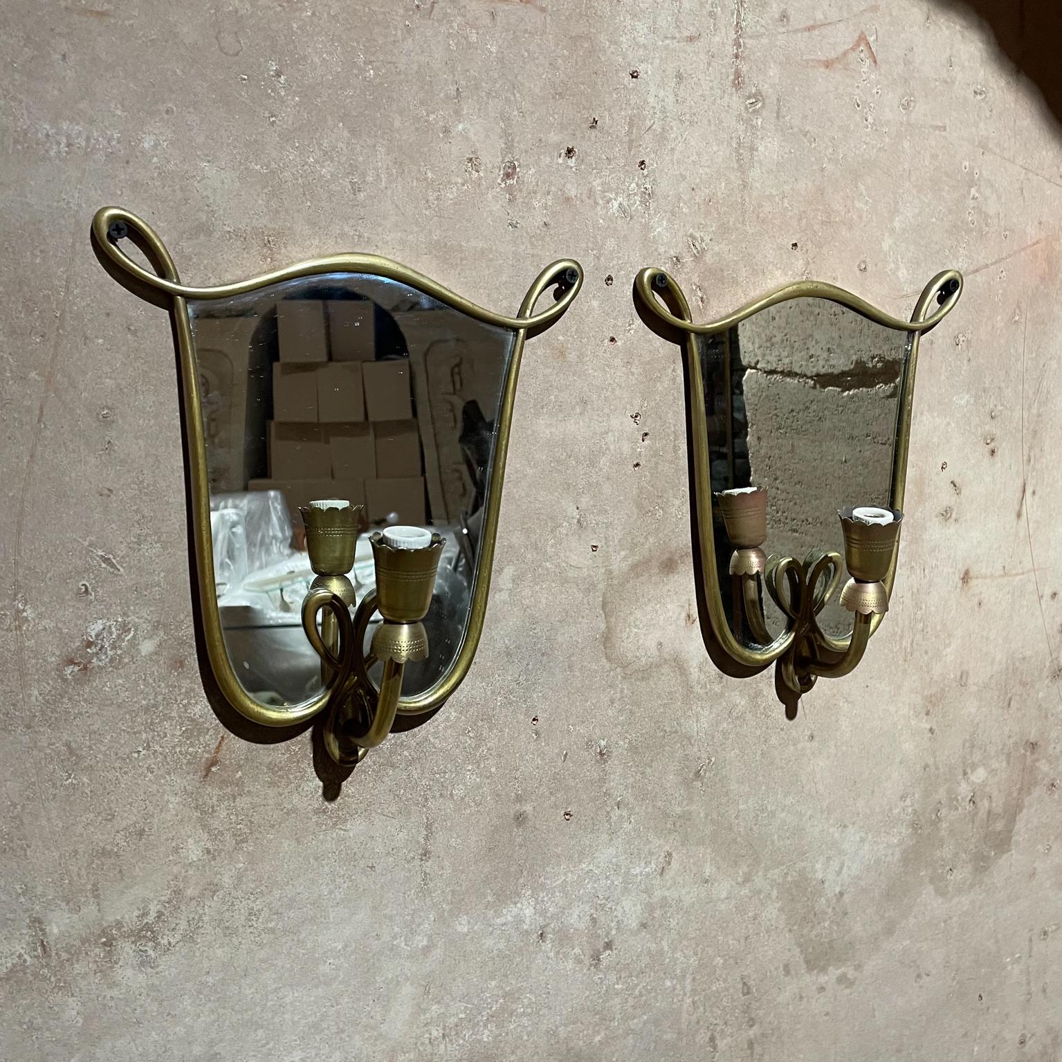 Italian  1950s Antique Mirror and Bronze Wall Sconces Style of Gio Ponti Italy
