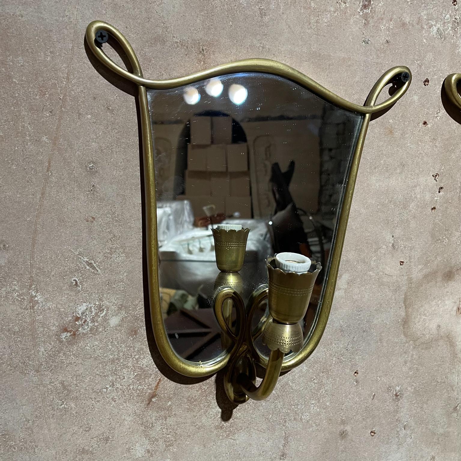  1950s Antique Mirror and Bronze Wall Sconces Style of Gio Ponti Italy In Good Condition In Chula Vista, CA