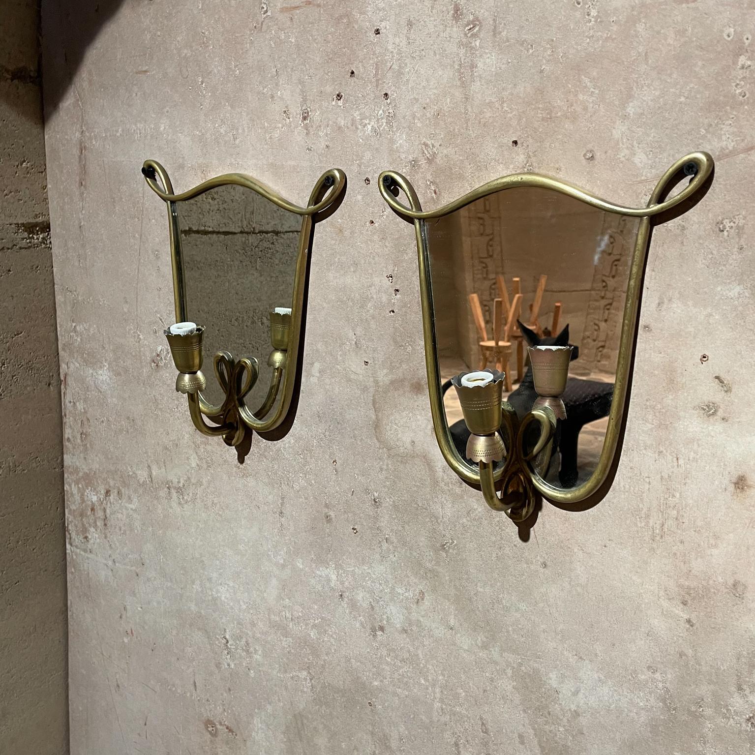  1950s Antique Mirror and Bronze Wall Sconces Style of Gio Ponti Italy 2