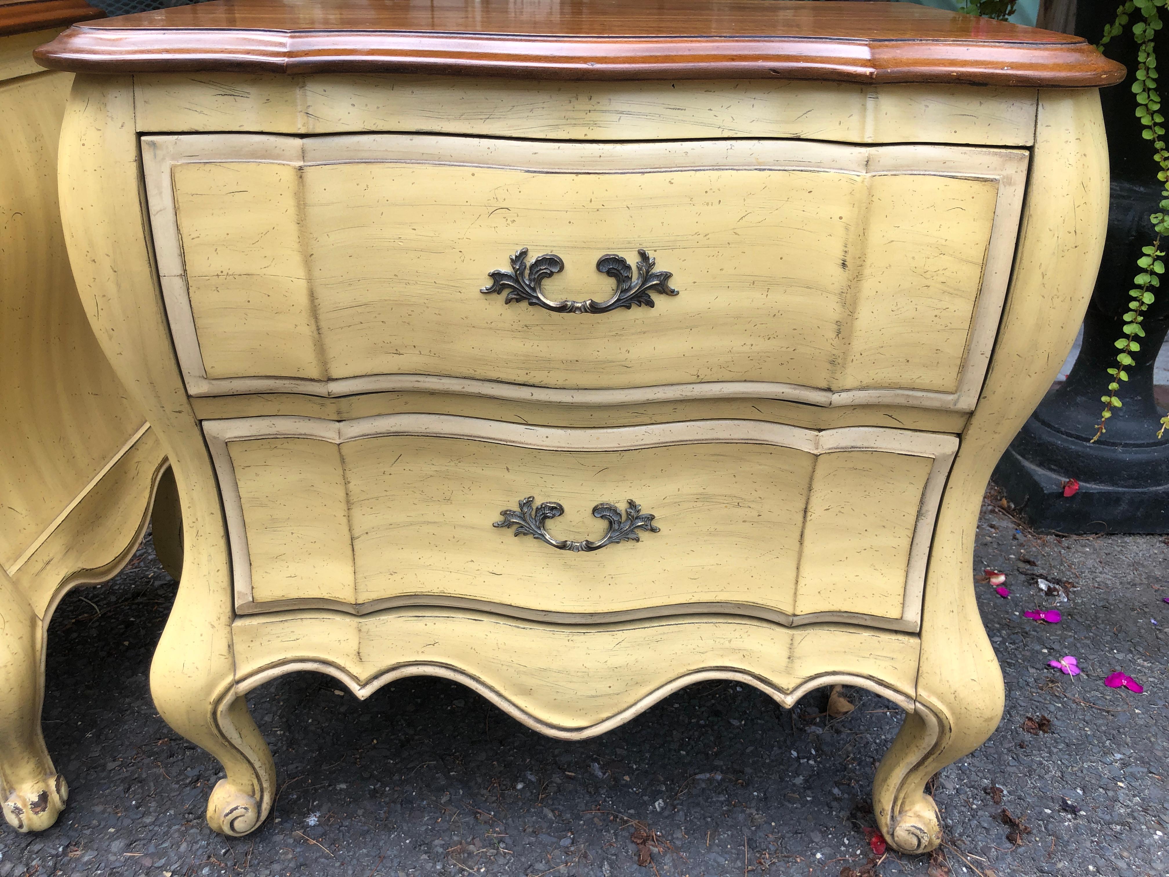 Walnut Pretty Pair French Provincial Night Stands Dorothy Draper Style For Sale