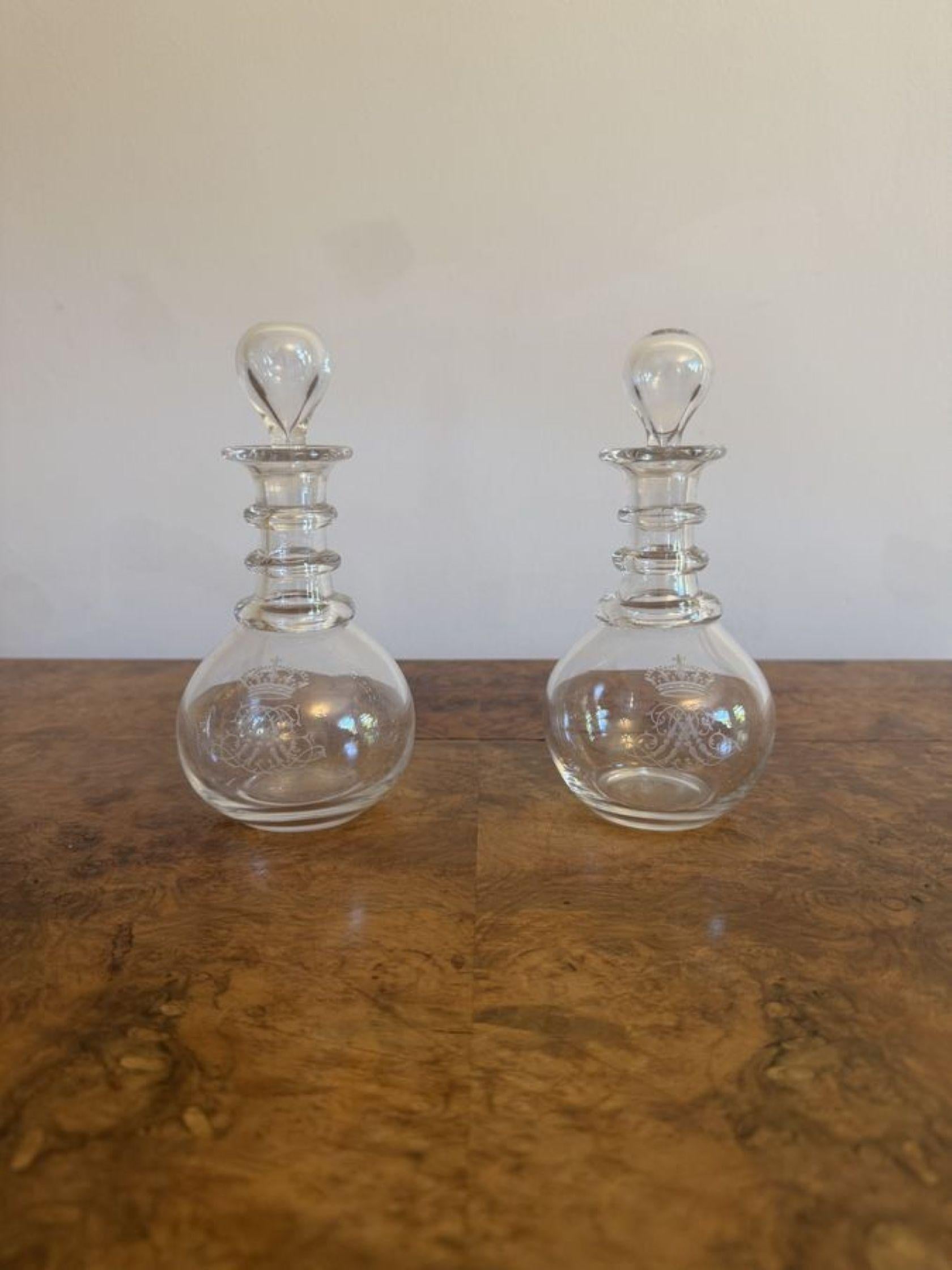 20th Century Pretty pair of antique Edwardian decanters For Sale