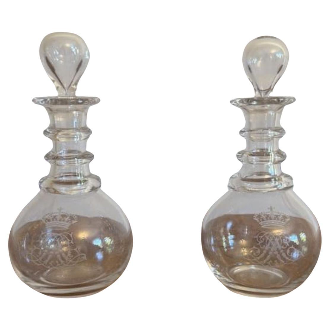 Pretty pair of antique Edwardian decanters For Sale