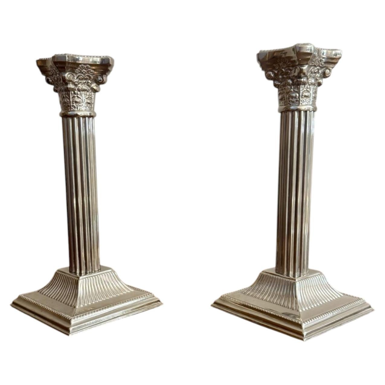 Pretty pair of antique Edwardian silver plated candlesticks For Sale