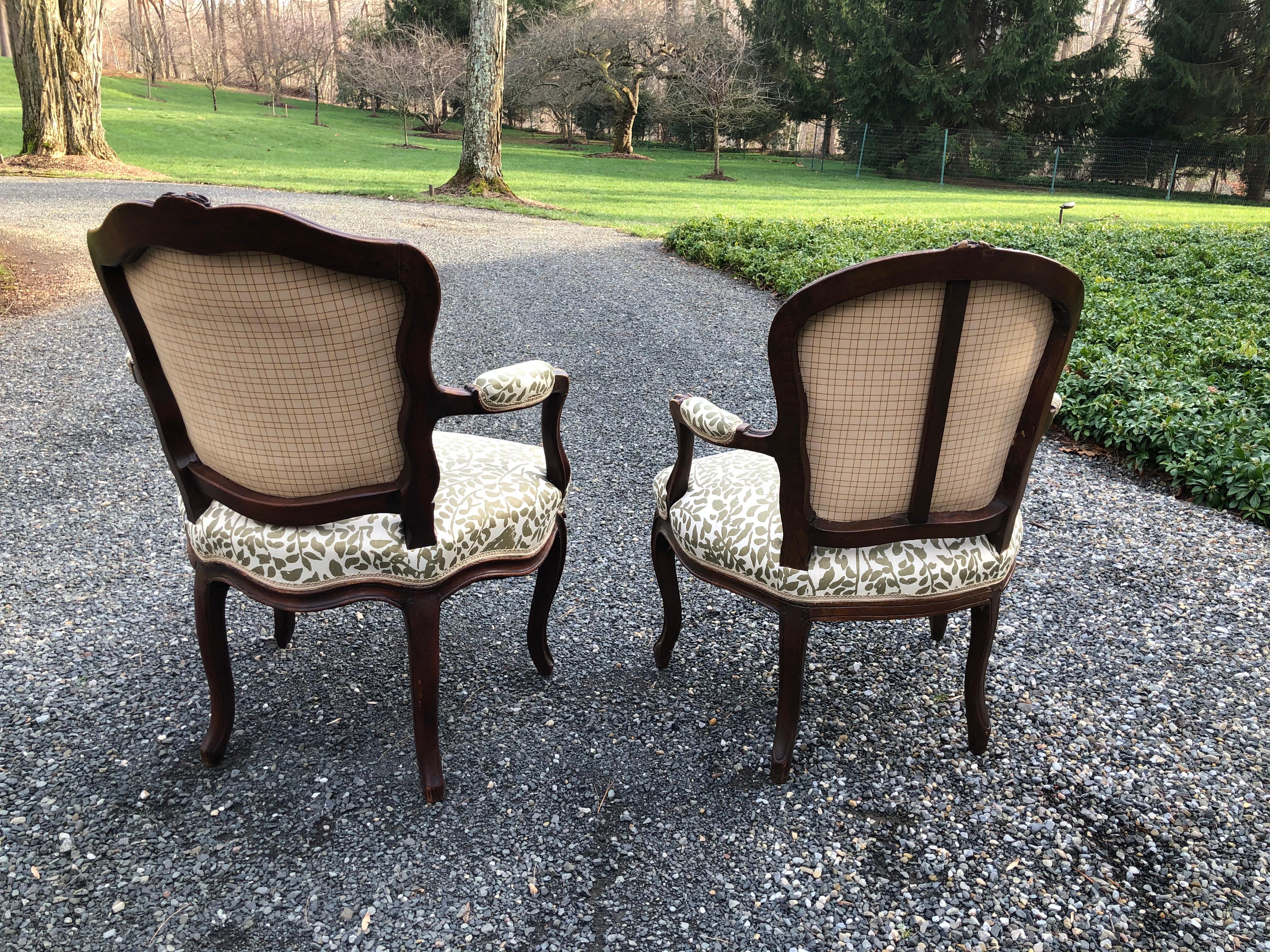 Pretty Pair of French Louis XV His and Her Armchairs 3