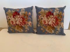 Pretty Pair of French Vintage Needlepoint Pillows