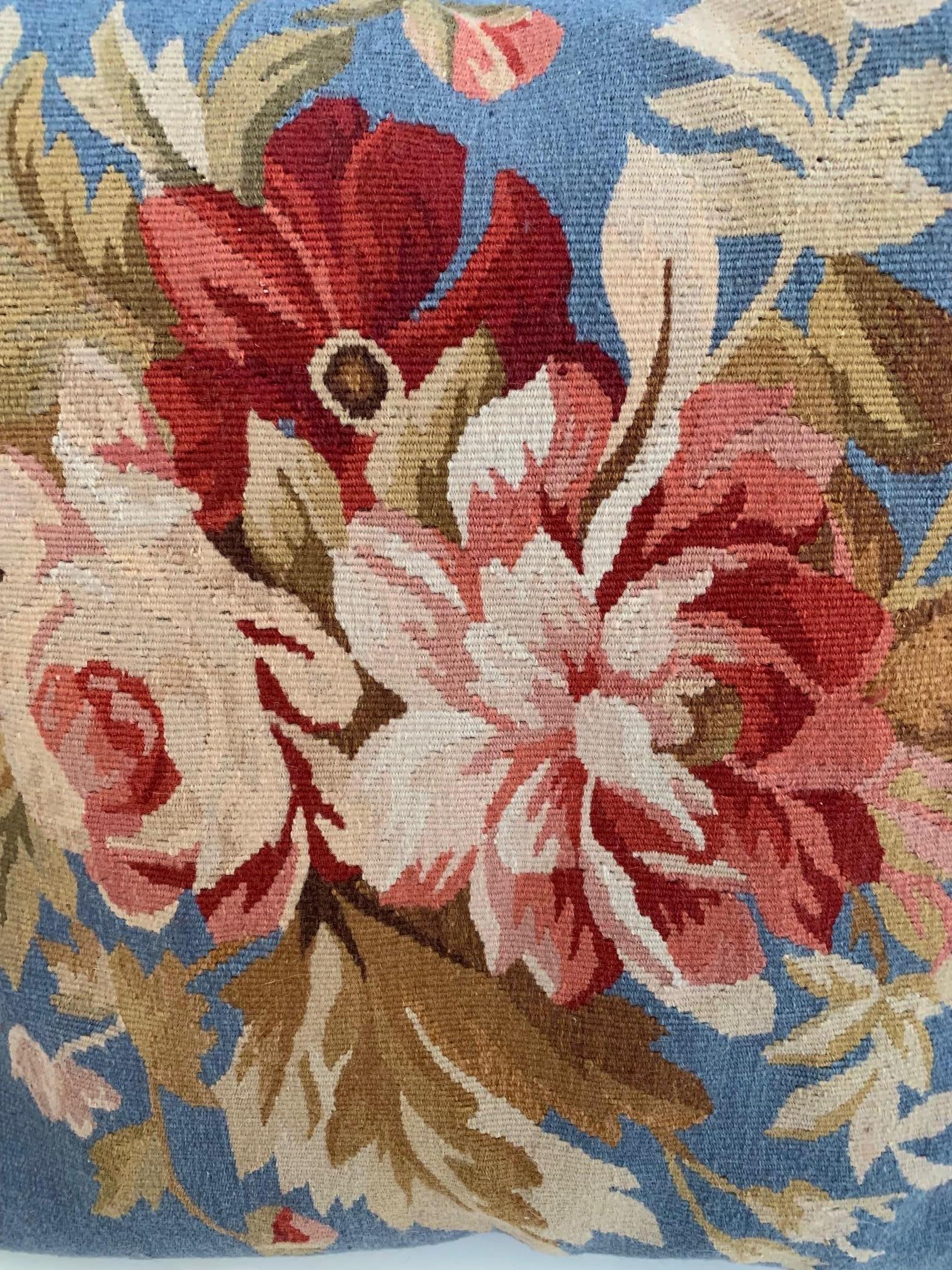 Textile Pretty Pair of French Vintage Needlepoint Pillows For Sale