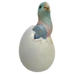 Pretty Parrot Egg Hatching Ceramic Art Sculpture Mexico Sergio Bustamante 1980s