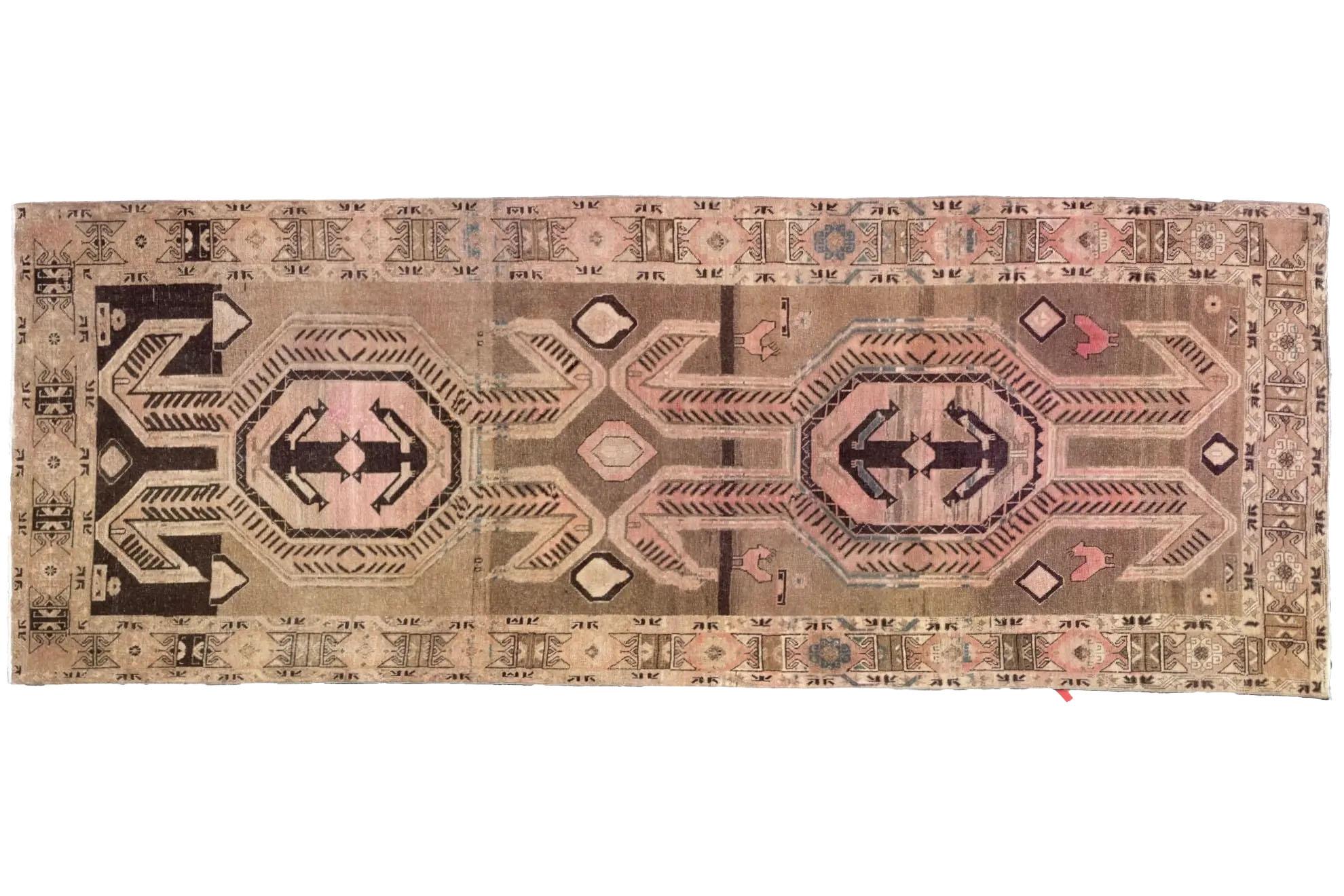 Tribal Joli tapis persan - Azarbaijan Design - Ivoire et marron foncé en vente
