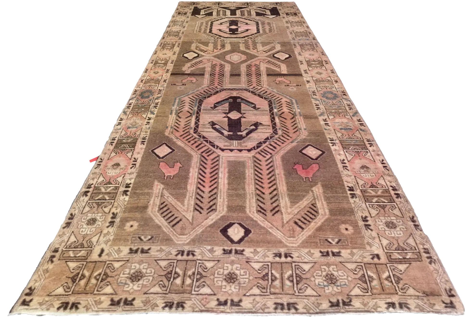 Perse Joli tapis persan - Azarbaijan Design - Ivoire et marron foncé en vente