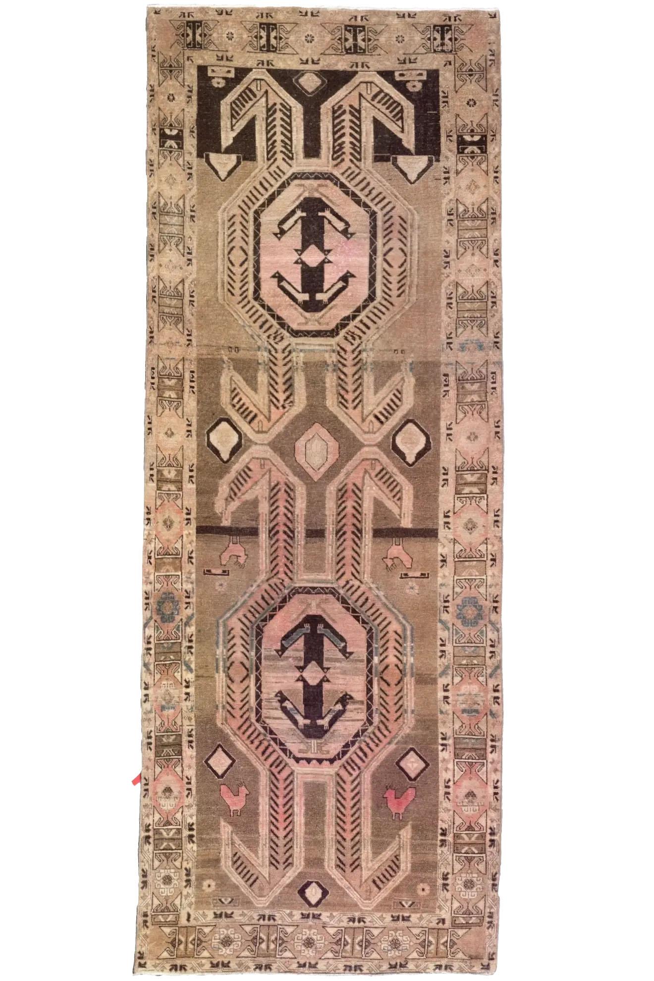 Laine Joli tapis persan - Azarbaijan Design - Ivoire et marron foncé en vente