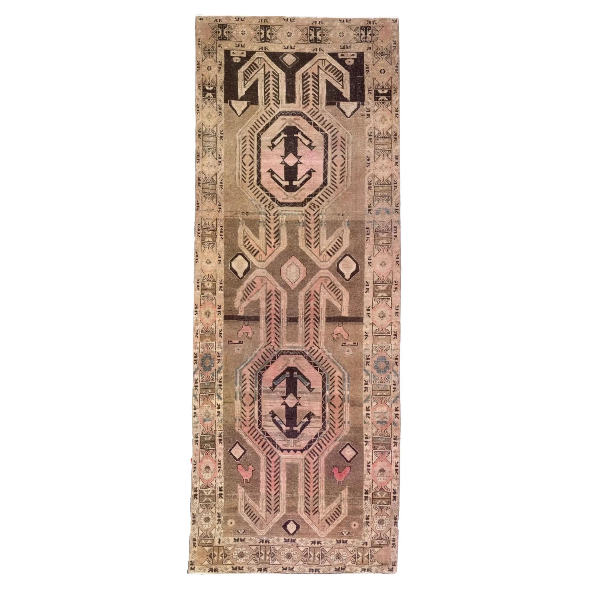 Joli tapis persan - Azarbaijan Design - Ivoire et marron foncé en vente