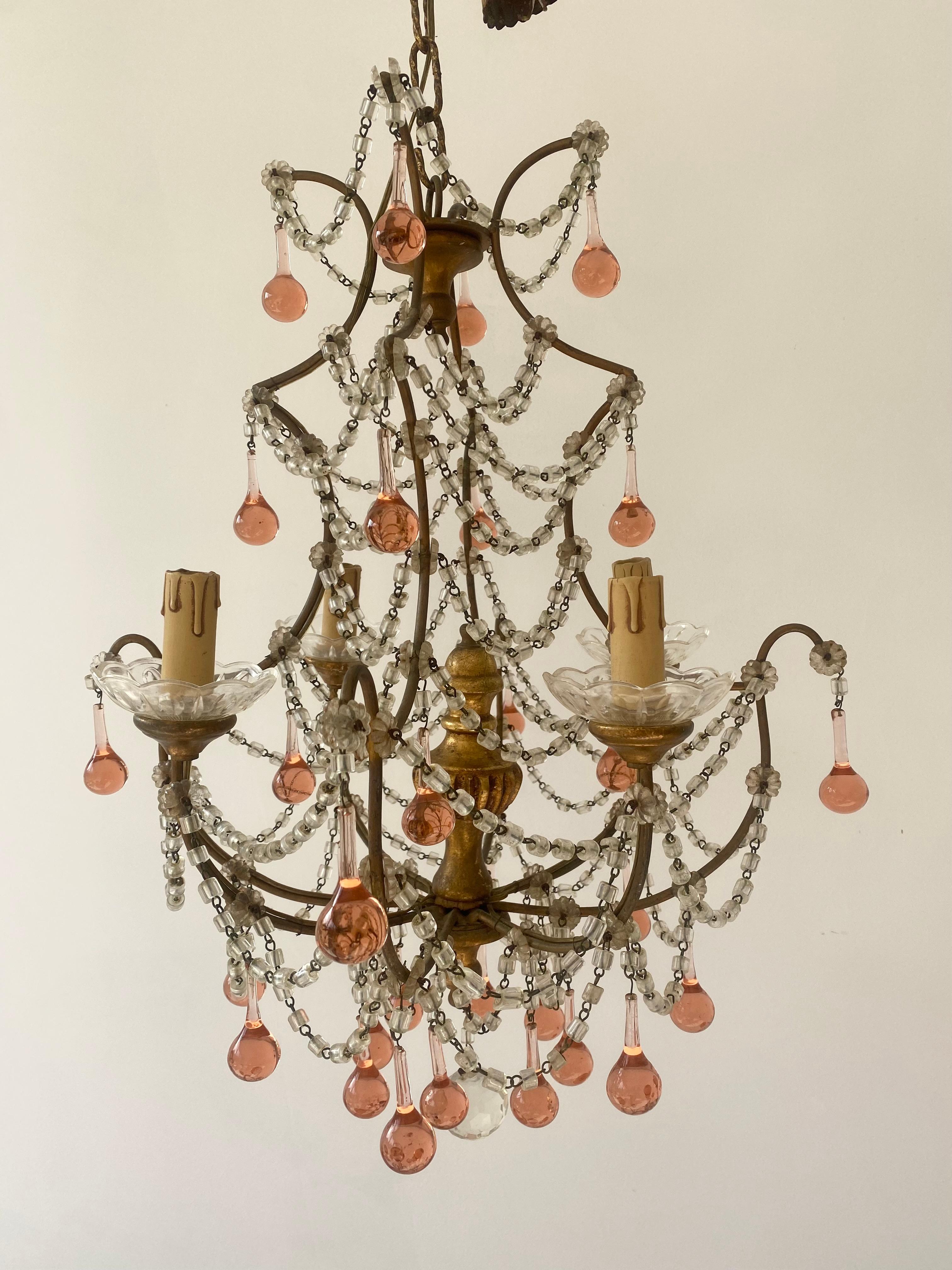 Pretty Pink Vintage Italian Florentine Chandelier For Sale 1