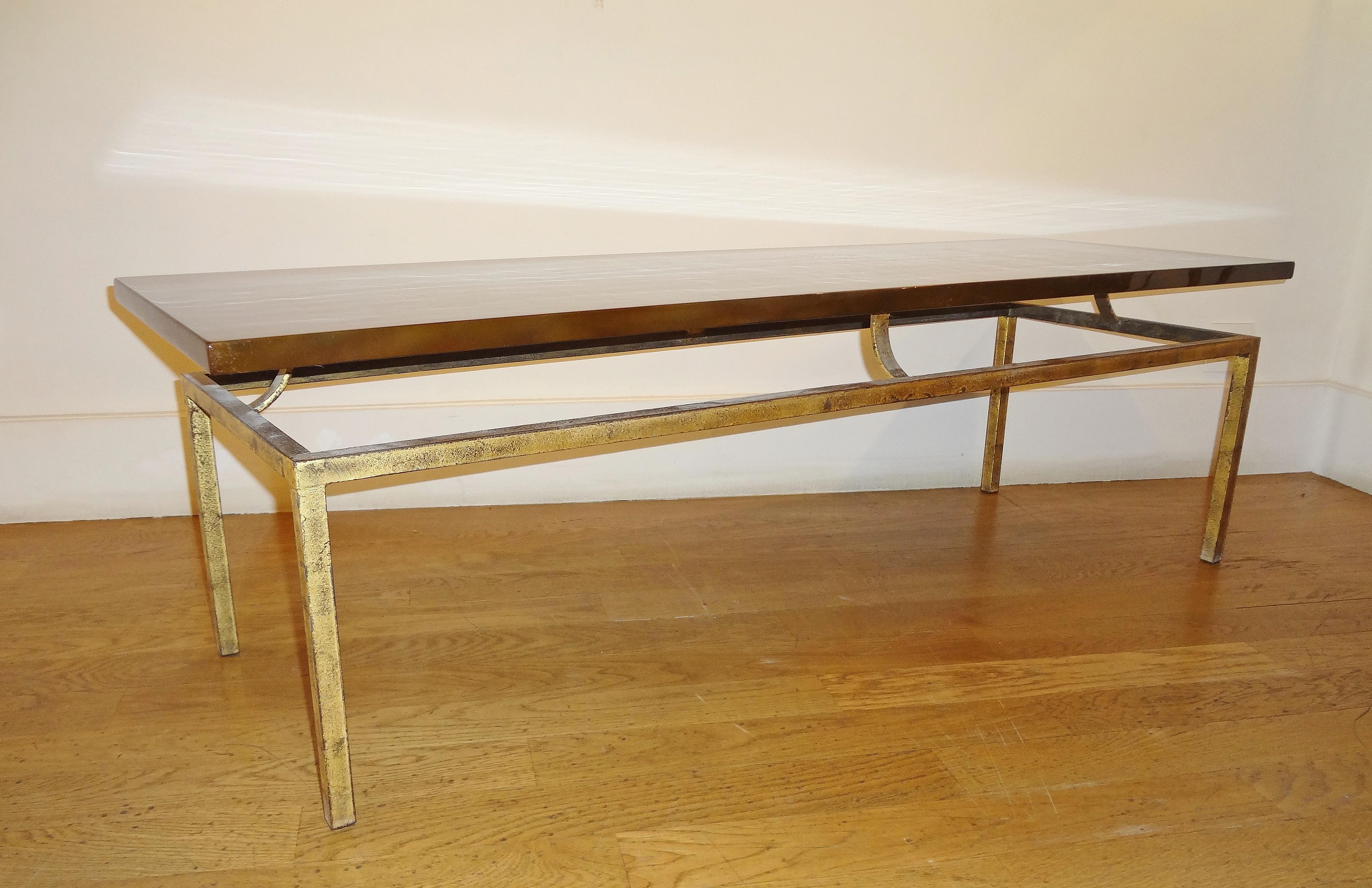 French Pretty Rectangular Coffee Table, 1960s, by Roger Thibier, France