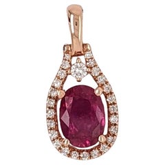 Grazioso ciondolo di rubino rosso con diamanti estratti dalla terra in oro rosa massiccio 14K, ovale 9x7mm