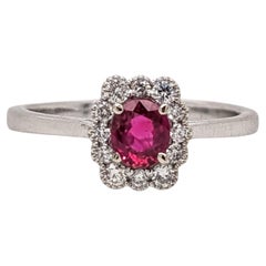 Pretty Red Ruby Ring w Round Diamond Accents in Solid 14k White Gold Oval 5x4mm