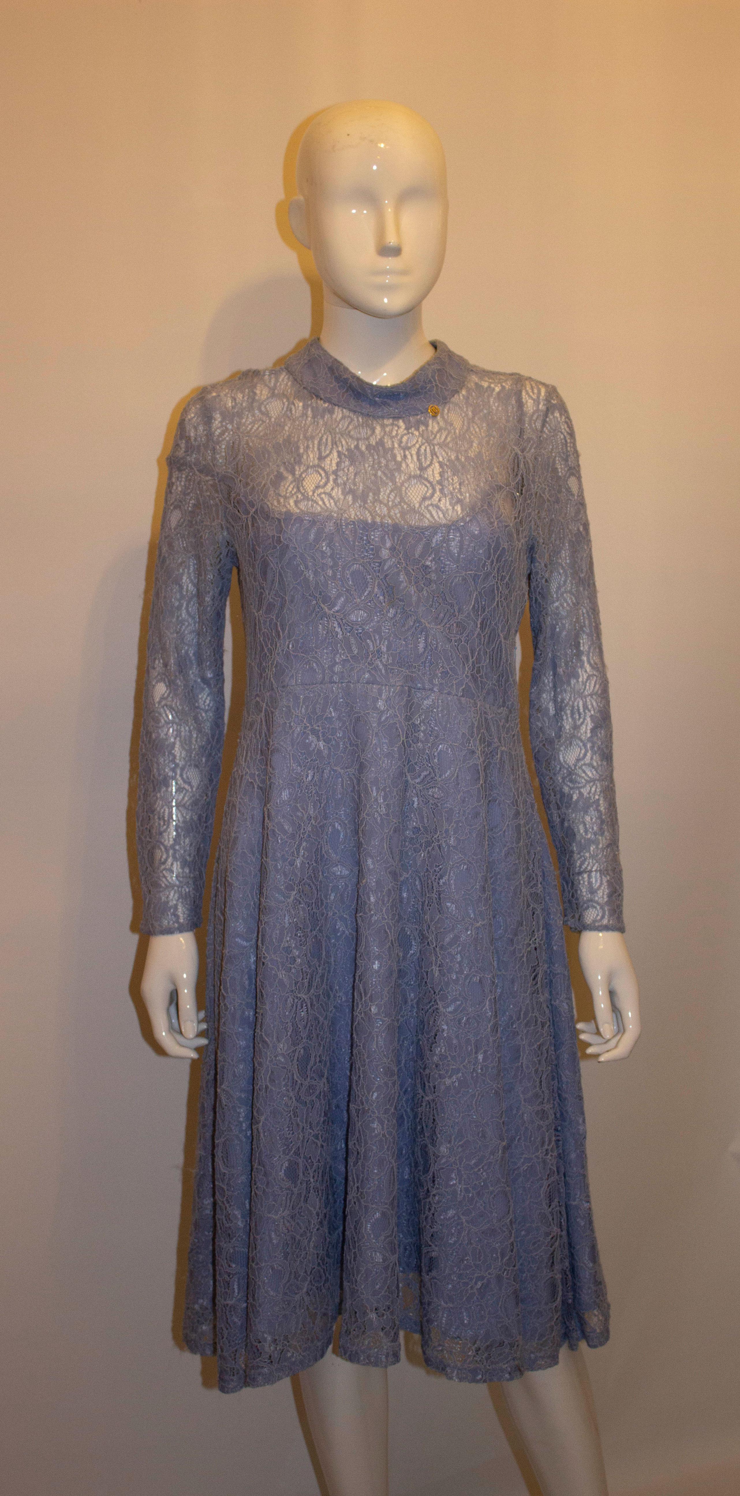 Gray Pretty Roberta Biagi Blue Lace Dress For Sale