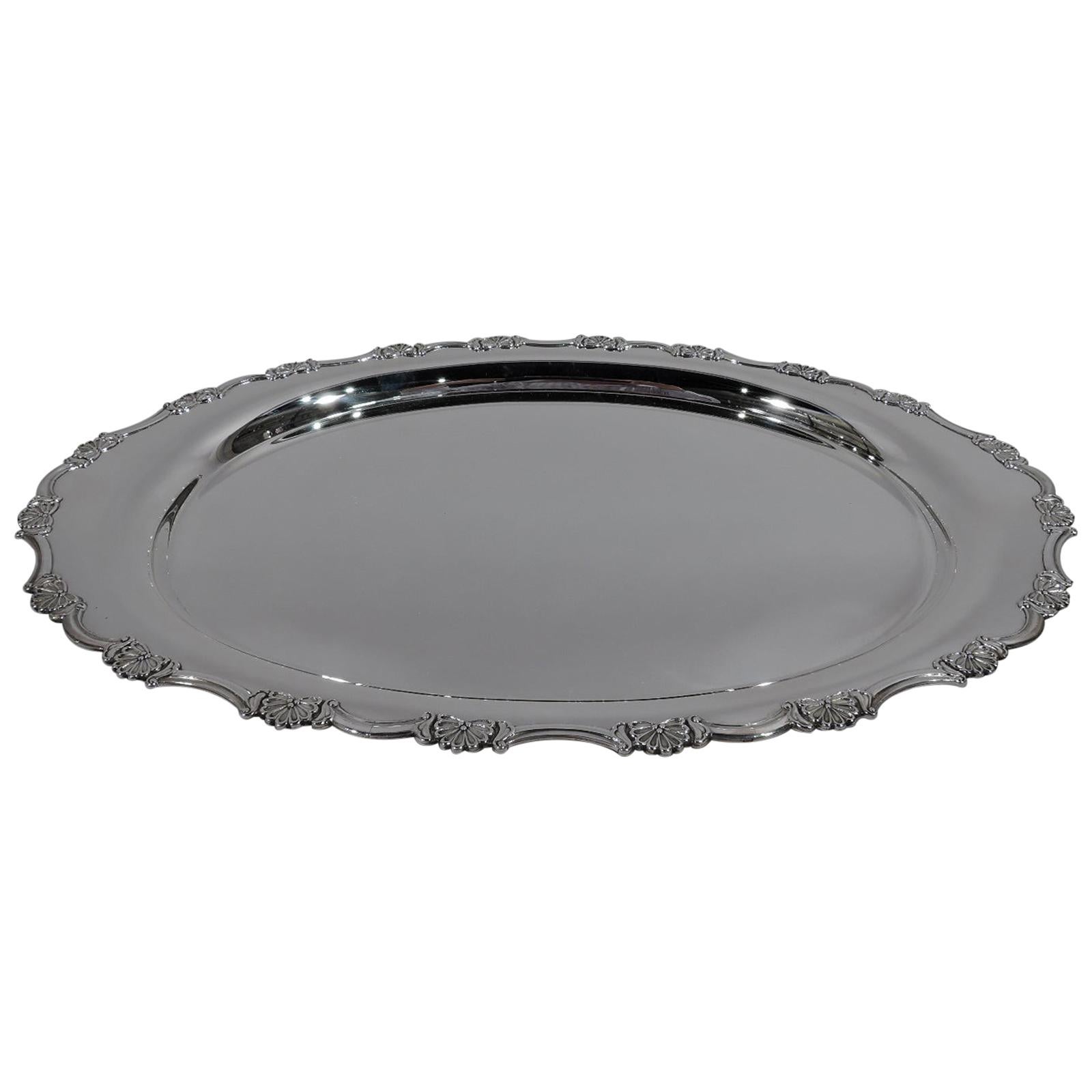 Pretty Scroll and Shell Silver Serving Tray