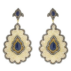Pretty Seed Pearl Earring with Diamonds and Blue Sapphire in Gold and Silver