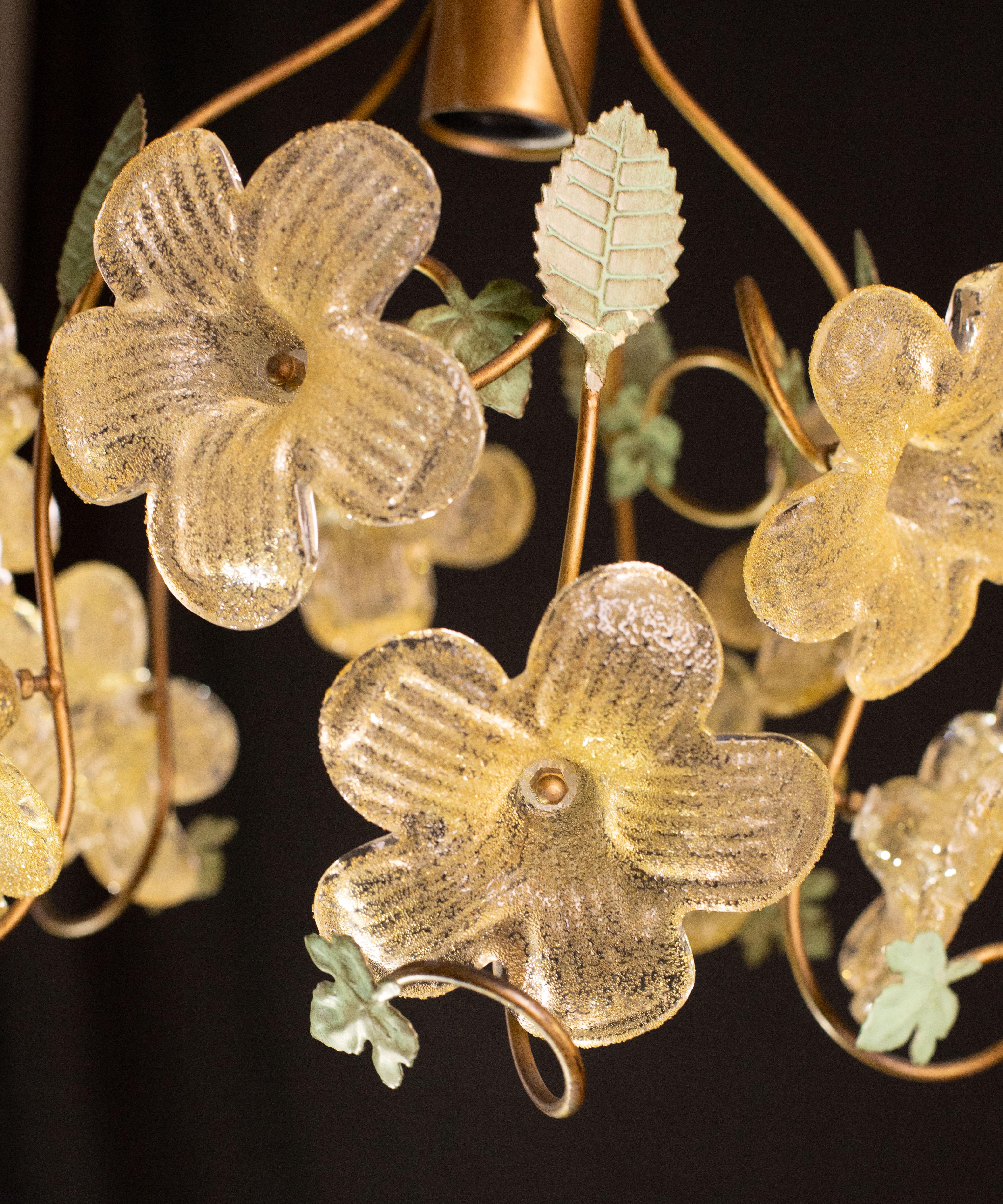 Pretty Set of 2 Murano Gold Flower, 1970 For Sale 7