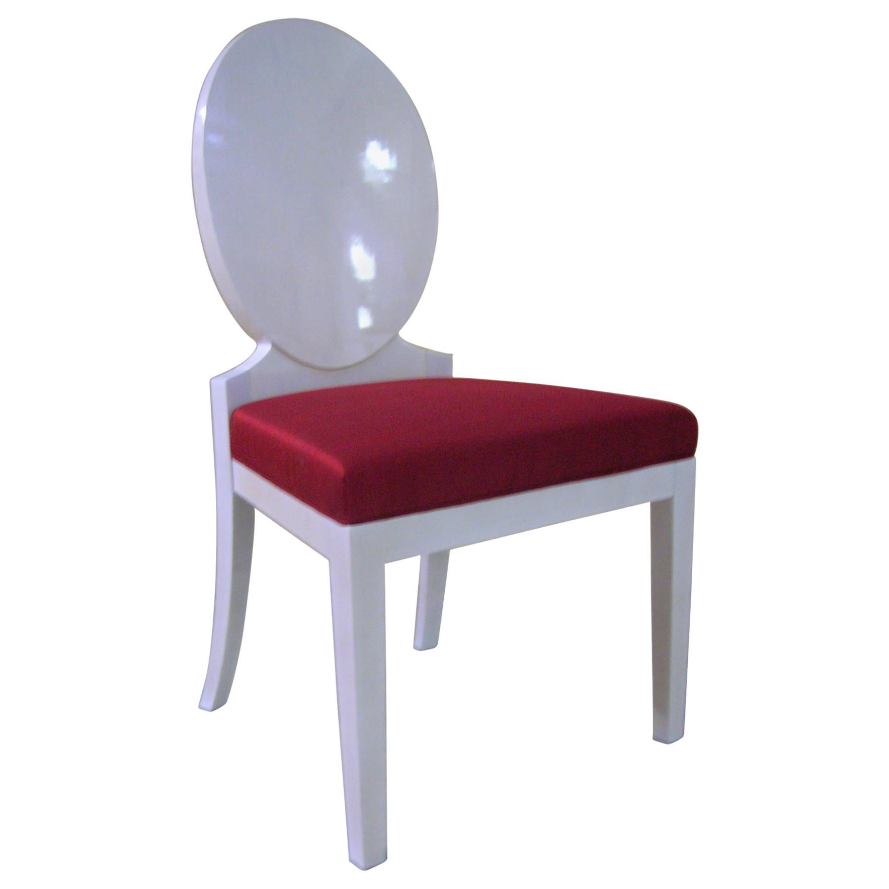 PRETTY Chair in Solid Wood and Red Velvet Padded Seat - white finish