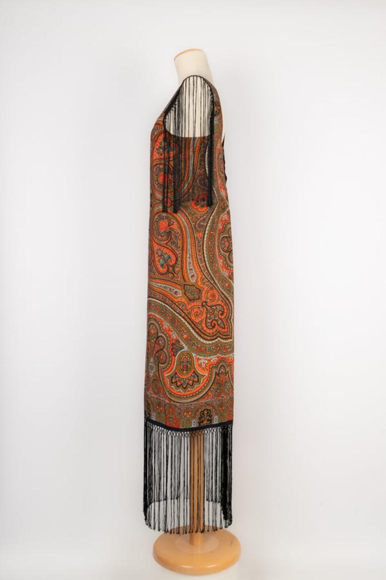 Brown Pretty Silk Dress wth Fringes, 1930s For Sale