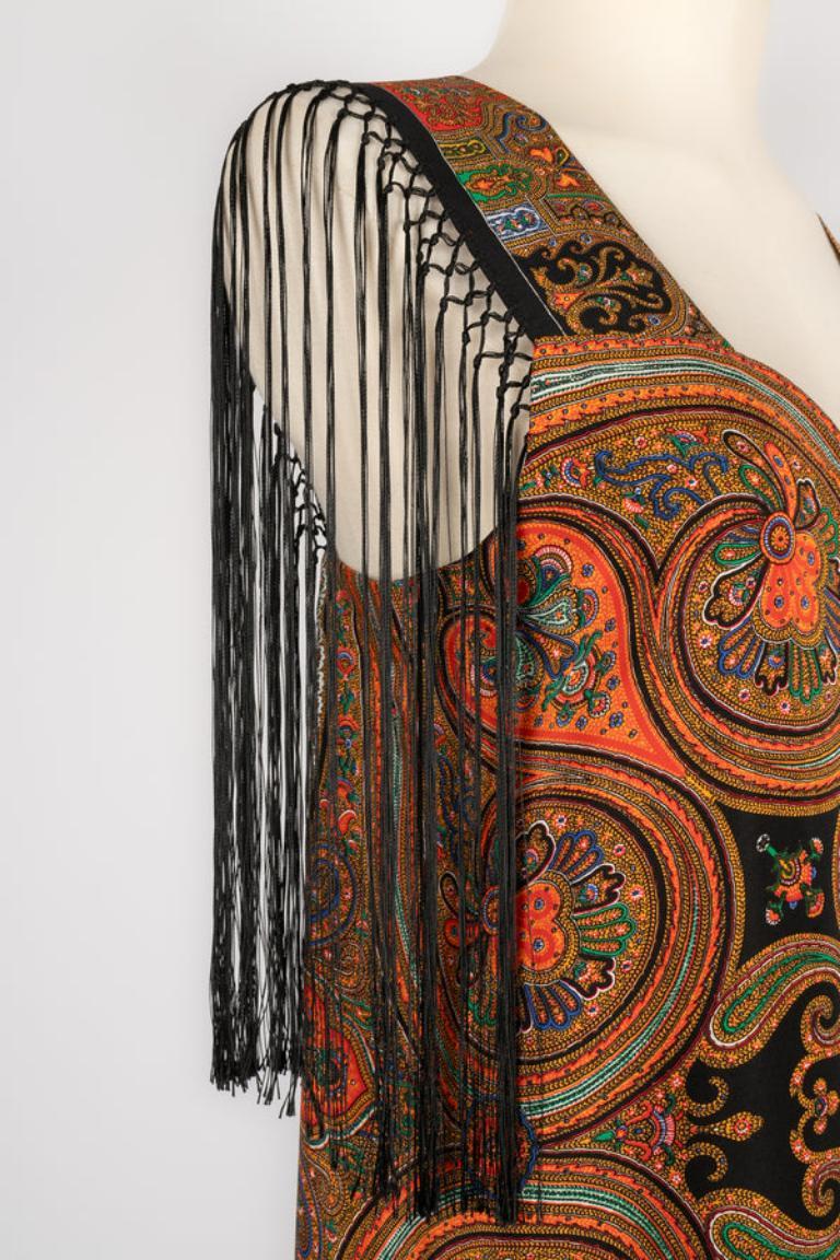 Pretty Silk Dress wth Fringes, 1930s For Sale 1
