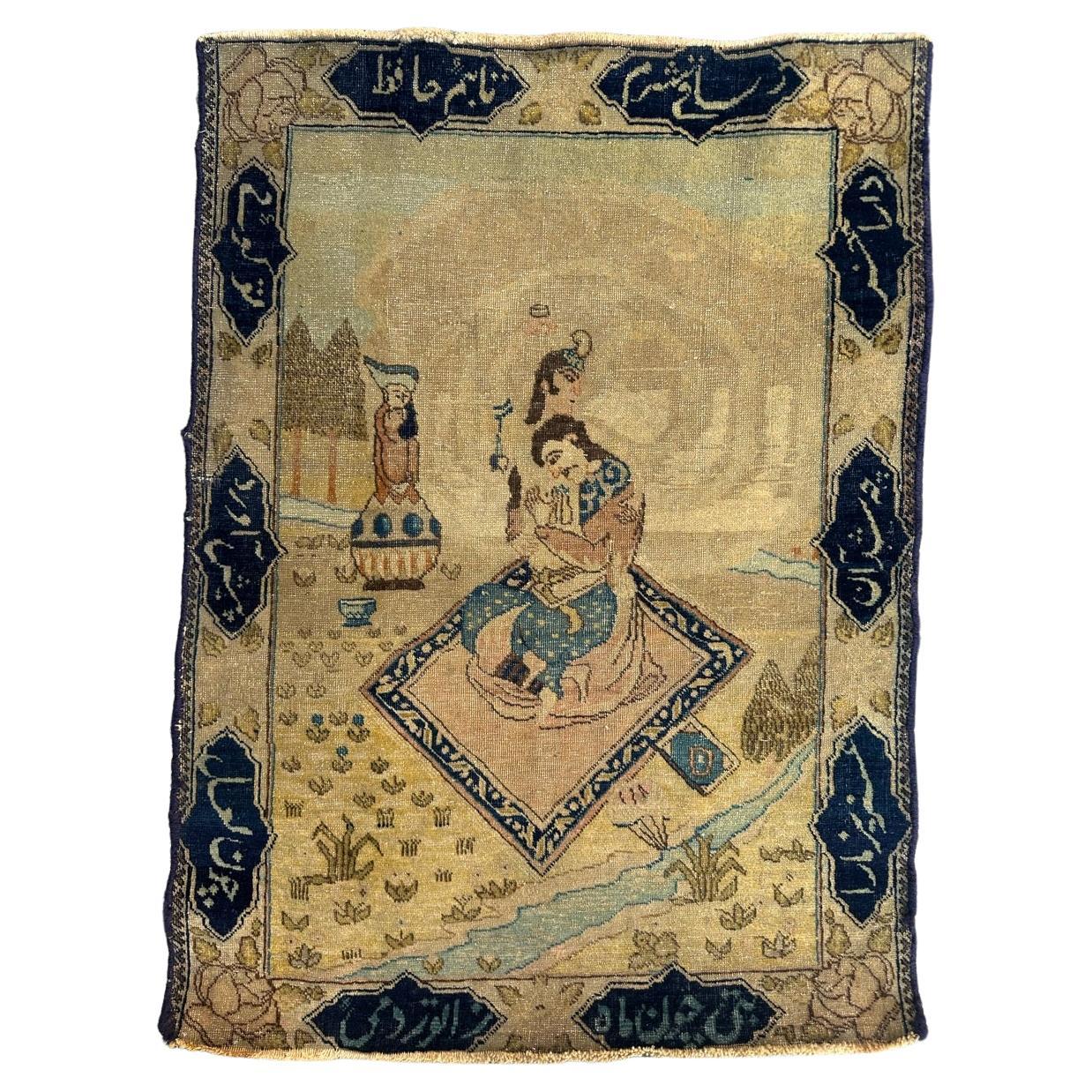 Pretty small 19th century pictural Tabriz rug