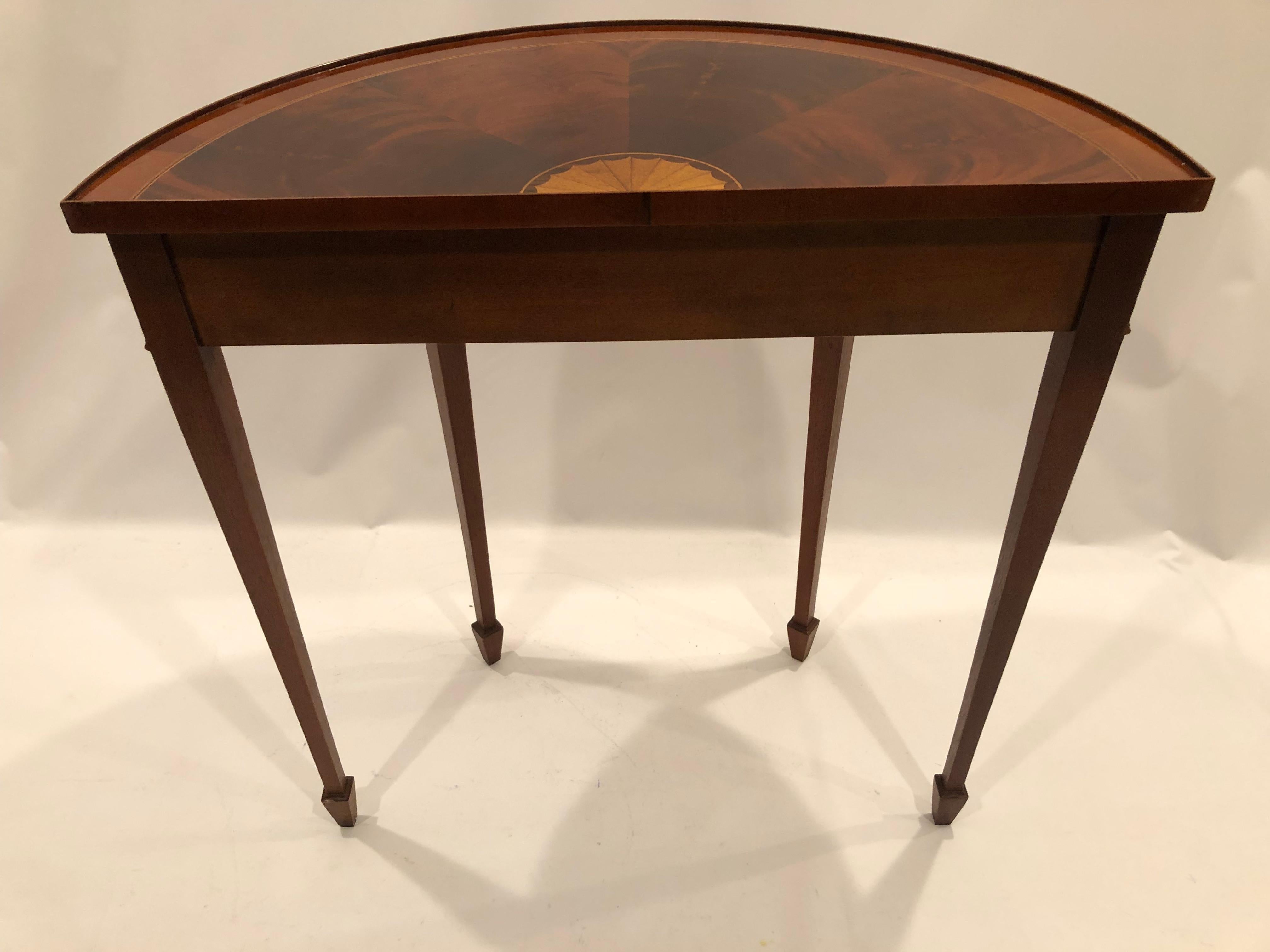 Pretty Small Flame Mahogany Demilune Console by Hekman 2