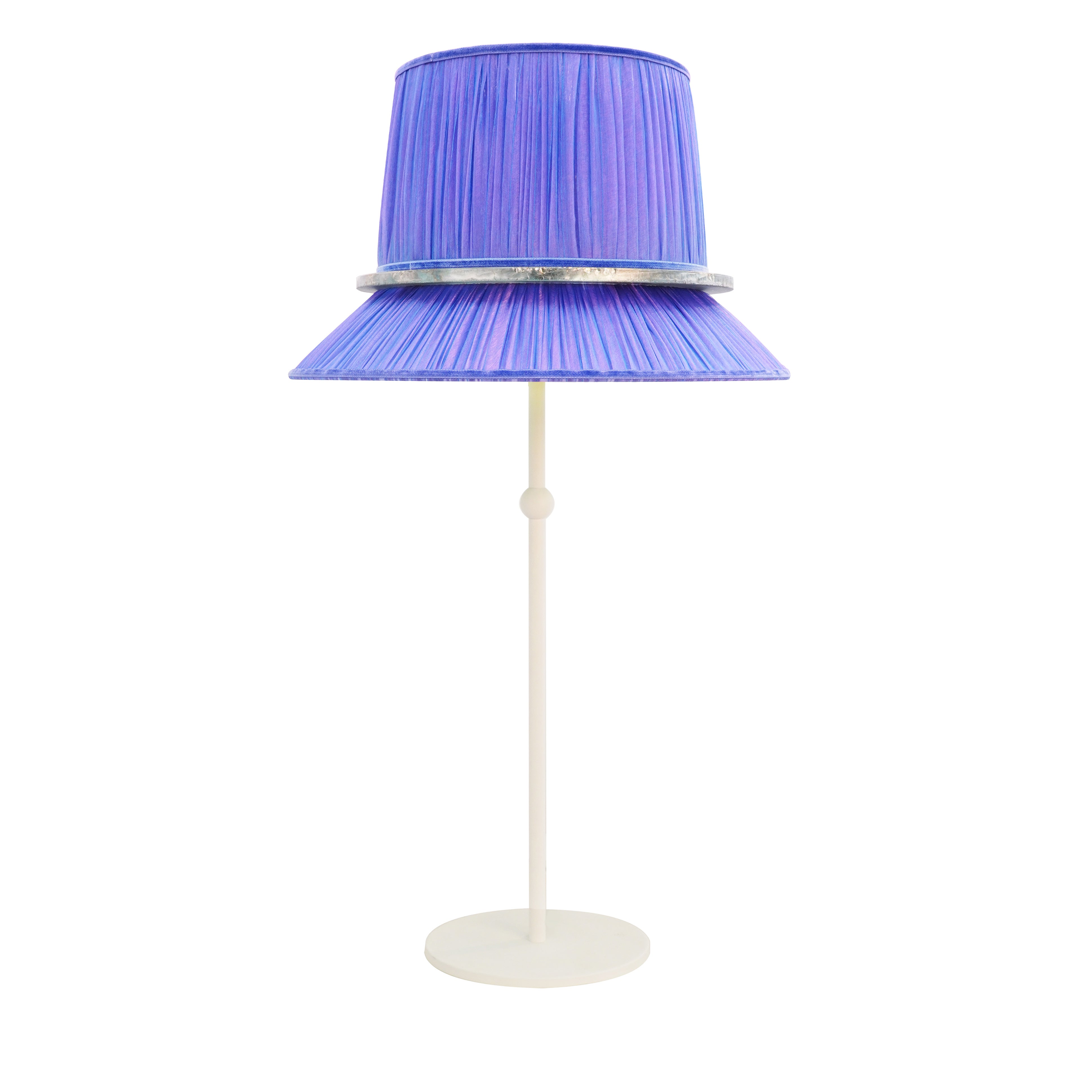 “Pretty” Table Lamp matt finishing, violet Silk, Silvered Glass circle   For Sale