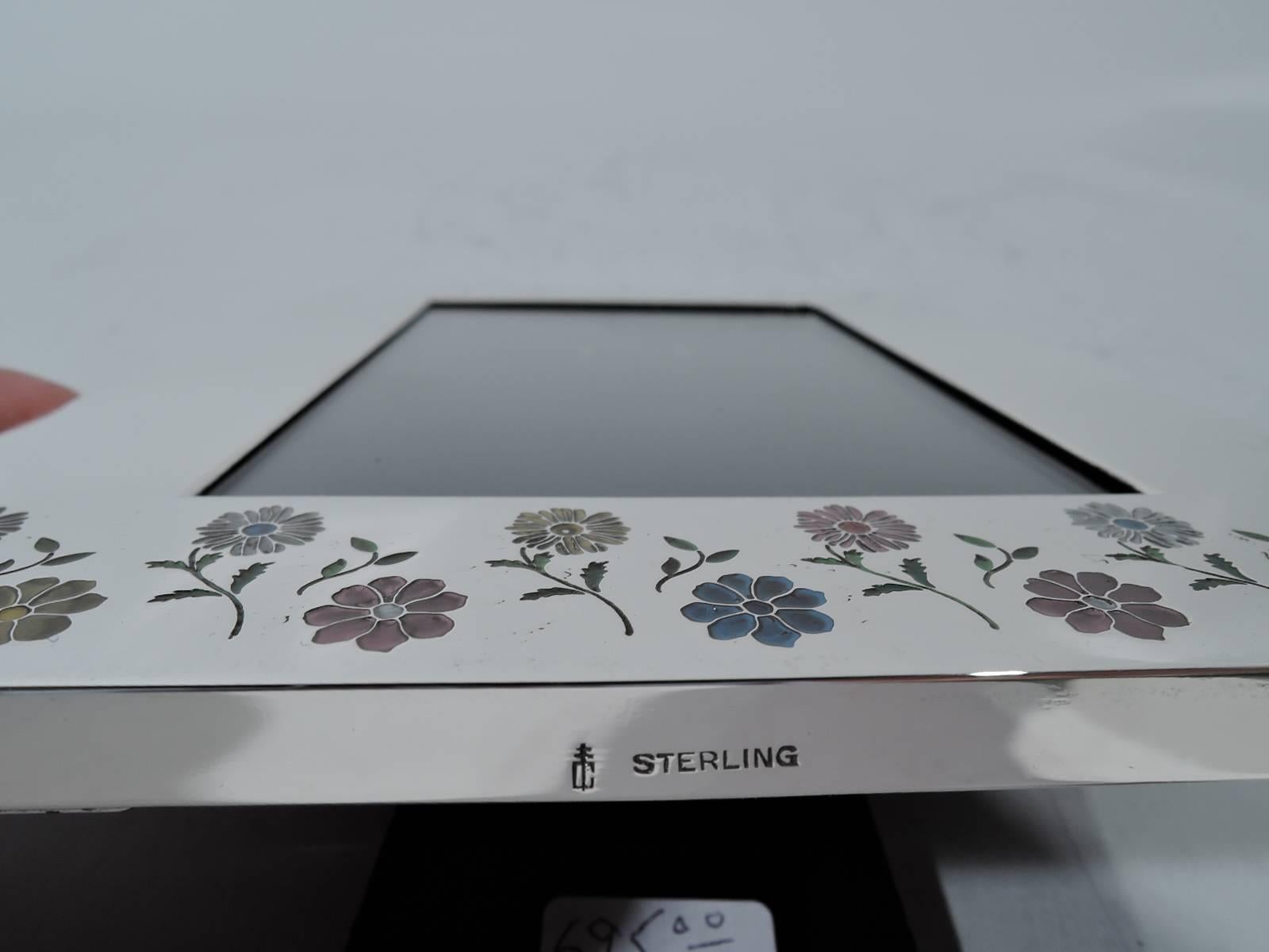 Pretty Thomae Sterling Silver and Enamel Blossom Picture Frame In Excellent Condition In New York, NY