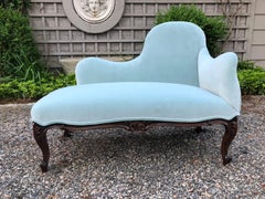 Pretty Tiffany Blue Velvet Asymmetrical Loveseat Settee