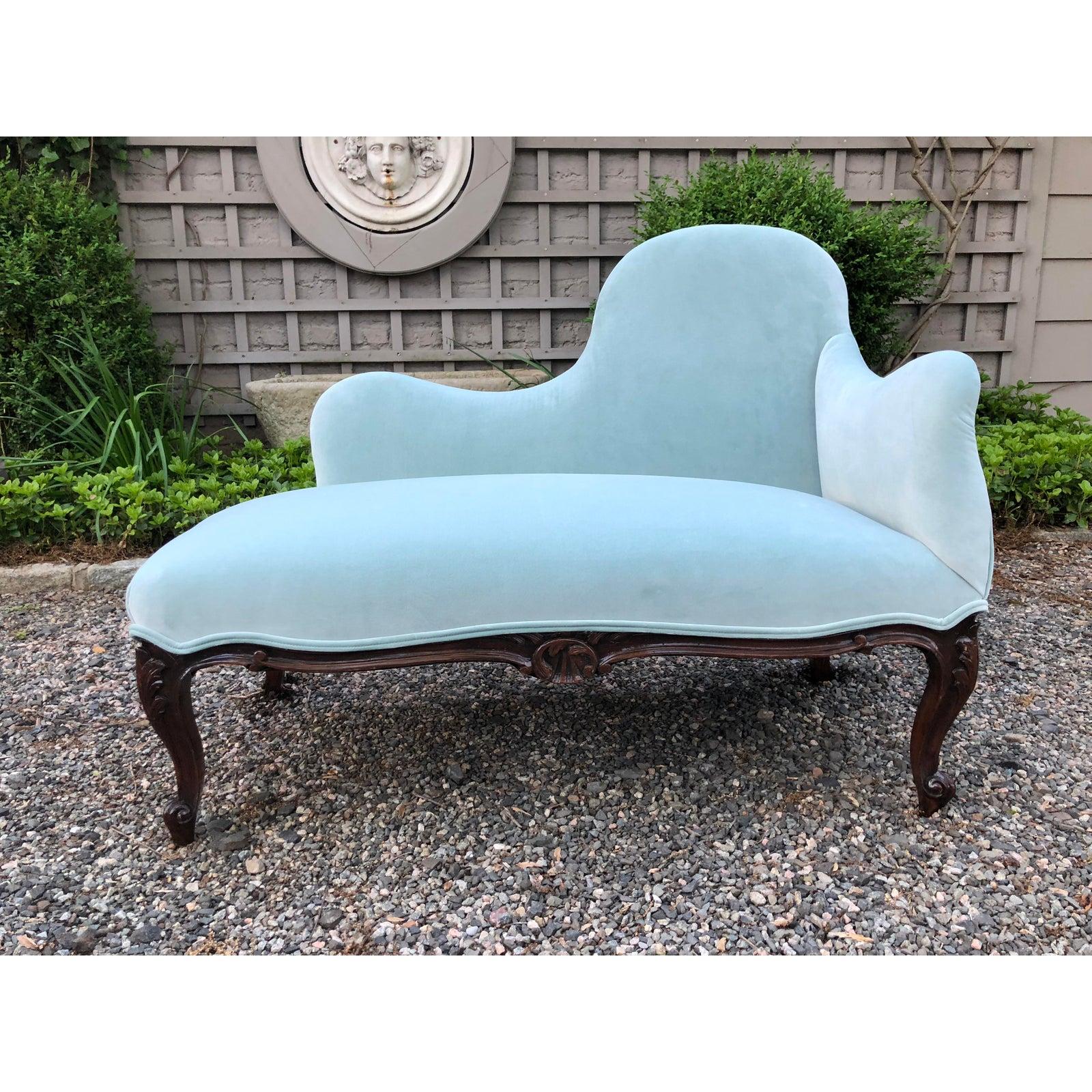 Regency Pretty Tiffany Blue Velvet Asymmetrical Loveseat Settee